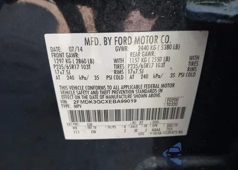 2014 Ford Edge Se z USA, uszkodzony, nr VIN 2FMDK3GCXEBA99019